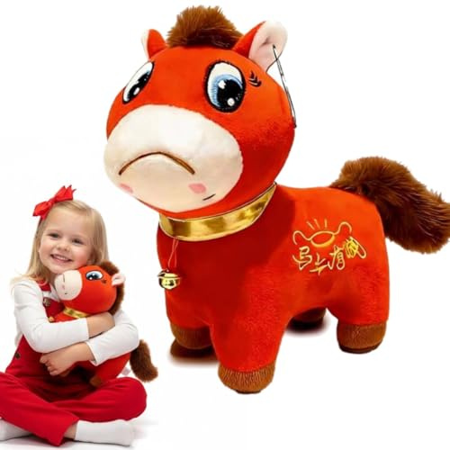 2026 Chinesisches Neujahr des Pferdes Plüsch, lustige lächelnde/weinende Pferd-Plüschfigur, glückliches chinesisches Mondneujahr-Maskottchen, Sternzeichen-Ornament für Zuhause, Geschäft