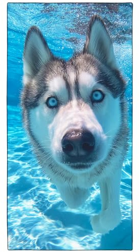 Zomer Strandtuch 180x90cm XXL Badetuch mit Meerestiere, Strandhandtuch Groß Mikrofaser Schnelltrocknend Leicht Sandfrei Handtuch für Damen Herren Reise Urlaub Camping Schwimmen Sauna Travel (Husky)