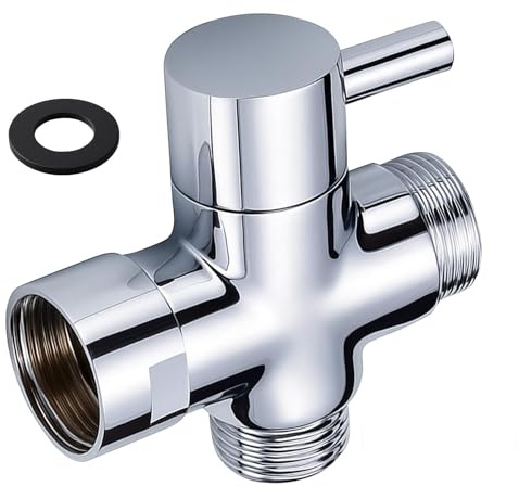 Shower Diverter, Solid Brass Shower Arm Tap Diverter for Hand Held Showerhead and Fixed Spray Head, 20mm Diameter 3-Way Bathroom Universal Shower System Part