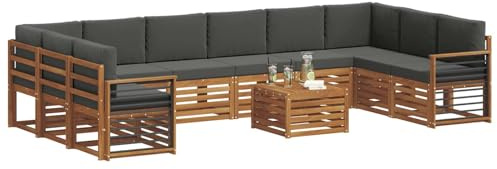 vidaXL Sofagarnituren 11 pcs Natur und Anthrazit Massivholz Akazie, Gartenlounge, modernes Outdoorsofa, sicheres Sitzset, gemütliche Terrassenmöbel