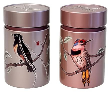 Eigenart CASE Birds 2er Set Vorratsdose rund Weißblech 7,5x 7,5x 11,7 cm, dekorative Aufbewahrungsdose lebensmittelecht für trockene Lebensmittel, mit Steckdeckel 150g