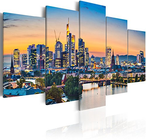 murando - Wandbilder XXL Frankfurt 225x112cm 5 tlg - Wand Deko Leinwand Bilder Groß Wanddeko Wohnzimmer Schlafzimmer Kunstdrucke - Stadt Panorama d-B-0164-b-m
