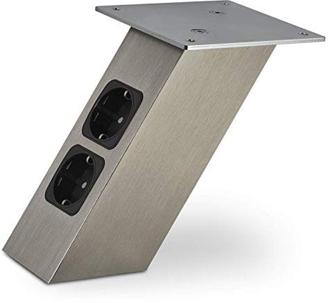 SOTECH Barkonsole schräg 170 x 80 x 70 mm in Edelstahloptik mit Schuko Steckdosen 30 Kg Tragkraft Thekenfuß Konsole