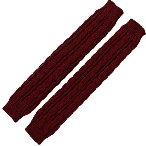 ACVIP Damen Winter Gestrickte Lange Handwärmer mit Flechtstrick Fingerlose Armstulpen Handschuhe(Dunkel rot)