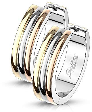 eeddoo® Damen Creolen-Ohrringe aus Edelstahl im Design Tricolor mit drei verschieden farbigen Streifen (16)