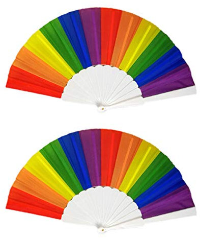 Healifty 2pcs Rainbow Gay Fan Pride LGBT Folding Hand Fan Handheld Fans for Event Cruise Club Music Festival Rave Parade Circuit Party Birthday Party 23cm