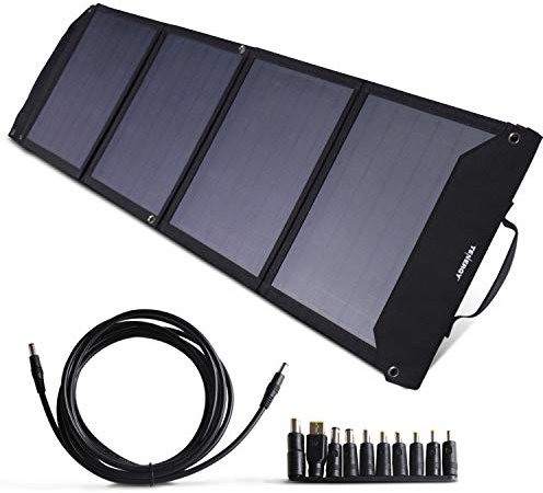 Tenergy Foldable 60W Solar Panel Charger for Camping Power Supply, Portable Power Chargers, and Power Packs, Outputs Includes DC, USB-C, and 2X USB-A Ports