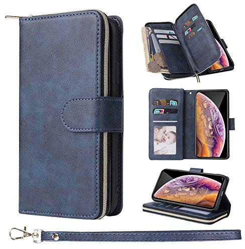 ZCDAYE Wallet Case for iPhone XR,Premium[Magnetic Closure][Zipper Pocket] Folio PU Leather Flip Case Cover with 9 Card Slots Kickstand for iPhone XR 6.1-Dark Blue