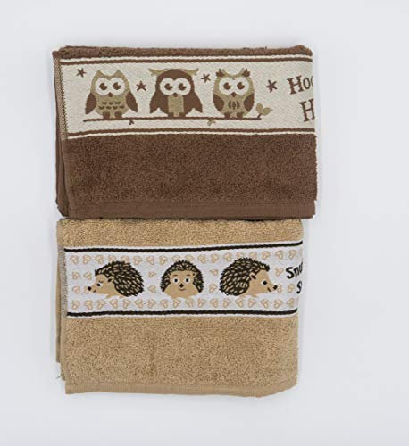 Lex's Linens Geschirrtuch mit Tiermotiv, 2 Stück (1 x Igel und 1 x Eule)