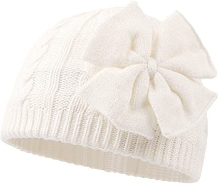 XIAOHAWANG Baby Mütze Mädchen Strickmütze Kinder Wintermütze Warm Kindermützen Mit Schleife (Weiß, Gr.L(2-6Jahren)