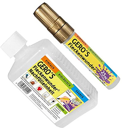 Gero´s Fleckenwunder® Stift Set - 1x Stift/Fleckenstift 25ml + 1x Nachfüllpack 250ml + 2 Ersatzspitzen - Fleckenentferner