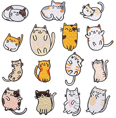 Patches katzen 15 PCS Katzen Sticker Patches Zum Aufbügeln geln Katze Buegelbilder Bestickte Patches Sticker Kinder, Applikation Flicken Zum Aufbügeln für DIY Kleidung Jeans T-Shirt Jacken Rucksücke