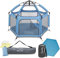 tenty Baby Pop-Up Laufgitter Set für drinnen und draußen - 150 x 100 cm - mobiler Laufstall mit Tragetasche, UV-Dach und Bodenmatte - für zuhause, Reisen, Camping - Blau (Blau)