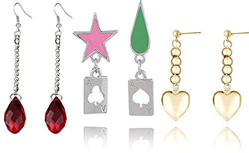 XHBTS 3 Paare Anime Cosplay Ohrringe Sterne Teardrop Poker Ohrring Ohrstecker Ohrclip Schmuck Zubehör