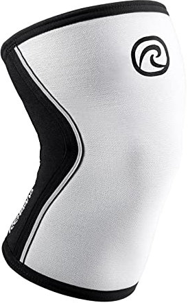 Rehband Kniebandage für Kraftsport & Fitness - Kniebandage 7mm Neopren, flexibel & rutschfest, Knee Sleeve für Männer & Damen, Farbe:Weiß/Schwarz, Größe:S