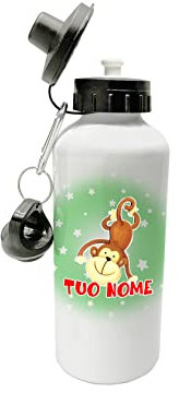 Bulabadoo - Borraccia Personalizzata Bambino, Borraccia Termica Personalizzata con Nome, Doppio Tappo Ermetico, Per Scuola e Viaggio, Borraccia Personalizzabile in Alluminio, 500ml, Scimmietta