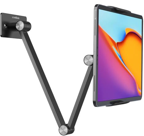 BEWISER Tablet-Ständer-Halterung für Wandhalterung, um 360 Grad drehbar, flexibel, höhen- und winkelverstellbar, Langer Arm, kompatibel mit 4.78-15.6 Zoll Handy und Tablet (schwarz)
