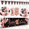 18. Geburtstag Dekoration Mädchen, SWPEED Extra Lange Happy Birthday Banner Girlande Wimpel (9*1.21 Füße), 18 Geburtstag Deko Banner Hintergrund und Schwarz Rosegold Luftballons Konfetti Luftballons