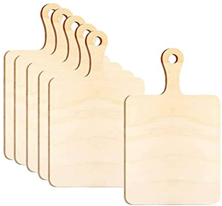 6 Stück Holz Schneidebretter, Rechteckiges Servierbrettchen mit Griff, Wood Paddle Cutting Board with Handle, Akazienholz Cheese Charcuterie Boards für Jausen Käsebrett Hackbretter