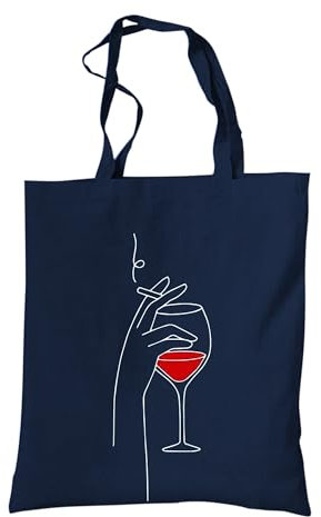 tradercat Jutebeutel bedruckt vintage 100% Baumwolle, Stoffbeutel bedruckt, One Line Art Woman Silhouette, jutebeutel aesthetic als modisches Accessoire jutebeutel spruch (Wine and Cigarette - Blau)