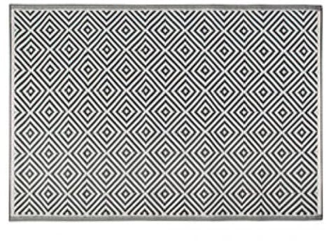 Straw Mats Beach Mat Patio Garden Mat Large Indoor Outdoor Rugs Lightweight Waterproof- Patios and Decking Mat - Black & White Modern Diamond Design - 180cm x 120cm