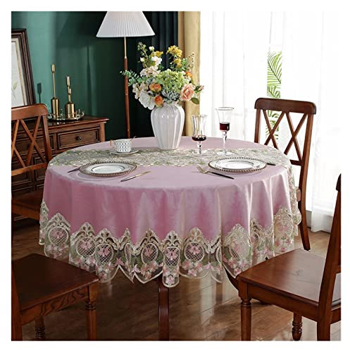 LAErper Tischdecke Runde Tischdecke rosa Goldener Samt Tisch Cover Esstischtücher Haus Stickerei Spitze Blumenhaus Handtuch Stuhl Abdeckung (Color : HM1918, Specification : Diameter 200cm Round)