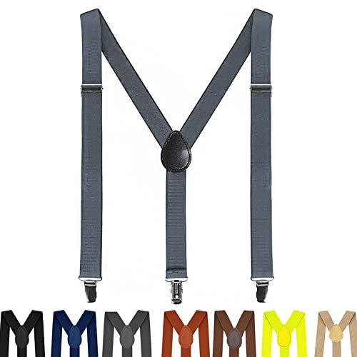 AONAT Hosenträger für Herren Men Braces breit extra starken Clips Y Form Durable Elastic Verstellbare Herren Hosenträger - Lang Eine Größe Passt Alle Männer und Damen - Dunkelgrau 3,5 cm Breite