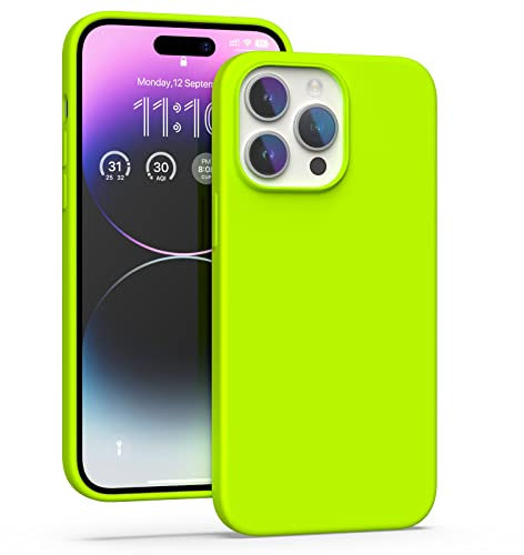 K TOMOTO Custodia per iPhone 14 Pro Max da donna, verde fluorescente, in silicone morbido al tatto, protezione dalle cadute, anti-impronte e antigraffio, Verde Fluorescente
