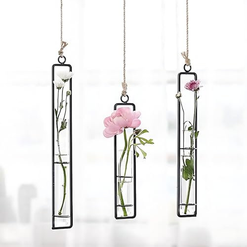 3 Beautiful Hanging Plant Holders for Bud Propagation | Rope/Metal/Glass | Minimalist Boho Design | Indoor Flower Station Decor | 3 Different Sizes | Hanging plant pots | Macrame Plant Hanger