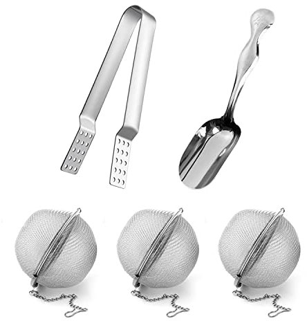 Juego de 3 Piezas Con Cuchara y Clip de Bolsita, Colador de Té Esférico Con Gancho de Cadena, Acero Inoxidable, Para Filtrar Té y Especias