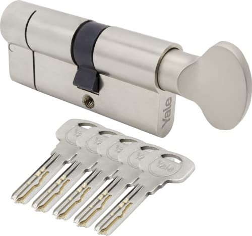 Yale Insert 2100 50/40G mm Bouton de sécurité maximale, certifié, Niveau Maximum de Protection Contre Les intrusions, Carte de sécurité, Fonction d'embrayage sécurisé, 5 clés, Satin