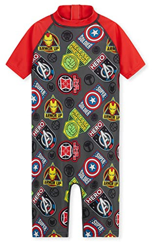 Marvel Badeanzug Kinder Jungen Spiderman Avengers Schwimmanzug Jungen Badeanzug Einteiler Kurzarm Bademode Badebekleidung Sommerkleidung Kinder 3-10 Jahre (Rot/Grau Avengers, 9-10 Jahre)