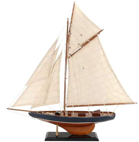 NAUTIMALL Segelboot-Modell aus Holz, 63,5 cm, Columbia America's Cup, Schiff, nautische Yacht, Vintage, rustikale Heimdekoration (Vintage-Blau)