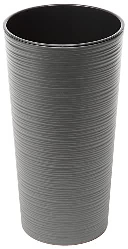 Tymar Pot de fleurs avec insert, pot de fleurs en plastique, cache-pot, jardinière, grand, forme ronde, aspect ciseaux, pour intérieur et extérieur, jardin, balcon, terrasse, maison (Graphite brillant