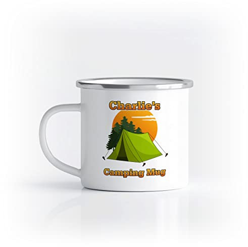 iCaseDesigner Personalised Camping Tent Enamel Mug. Any Name and Message