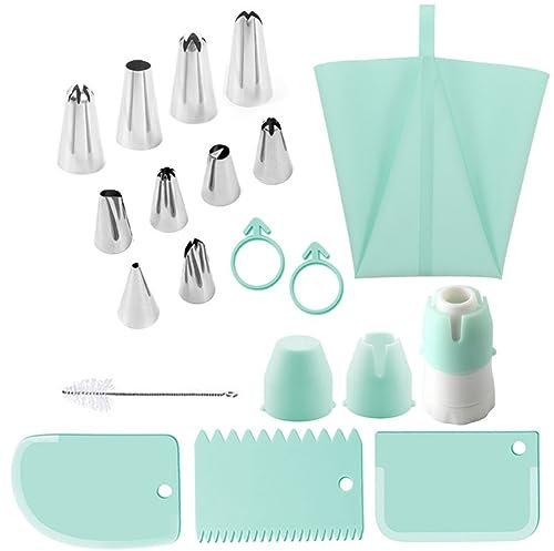 CHSEEO 18 Pezzi Beccucci per Pasticceria, Kit per Torte con Beccucci Sac a Poche Silicone Riutilizzabili, Spatole per Dolci per Decorazione Torte, Torta, Biscotti, Cupcakes, Zeppole o Bignè #3