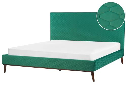 Beliani Luxuriöses Doppelbett Samtstoff Polsterbett dunkelgrün 180 x 200 cm Bayonne