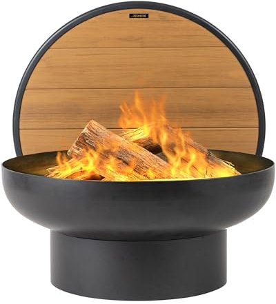 DENKOE Iron Fire Pit Table with Lid, Extra Thick and Heavy Duty Fire Bowl, Deep Round Firepit for Outdoor Bonfire Gatherings, Wood Burning Firepits for Outside Patio, Modern Outdoor Fire Pits