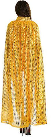 FakeFace Damen Herren Karneval Halloween Kapuzenumhang Halloween Kostüm Lange Pailletten Kostüm Cosplay Requisiten Set für Erwachsene,Gelb