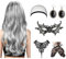 FENYW 70cm Perücke Halloween Damen, 8tlg Ombre Silber Grau Lang Lockig, Perücke Frauen Kostüm, Karneval Perücke Grau, Lange Graue Ombré Perücke für Halloween Karneval Cosplay Kostüm Party Mottoparty