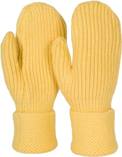 styleBREAKER Damen Winter Strick Fäustlinge Einfarbig mit gemustertem Bund, warme Fausthandschuhe, Strickhandschuhe 09010046, Farbe:Gelb