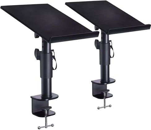 Liquid Stands Studio Monitor Stands - Music Studio Desktop Speaker Stands - 2 Pack 12x9 Clamp-on Adjustable Short or Tall Monitor Speaker Stands for Music Studio Desk Speaker Stand Mount with Tilt