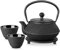 Gr8 Home Black 5 in 1 Cast Iron Japanese Style Teapot Set Stovetop Tetsubin Hobnail Design 800ml Tea Pot Kettle with Infuser Cups Trivet Stand Tray
