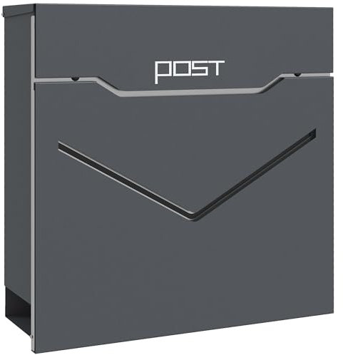 HOMCOM Briefkasten Anthrazit, Postkasten mit Zeitungsfach und Sichtfenster, Wandbriefkasten mit 2 Schlüssel, verzinkter Stahl, 37 x 10,5 x 37 cm