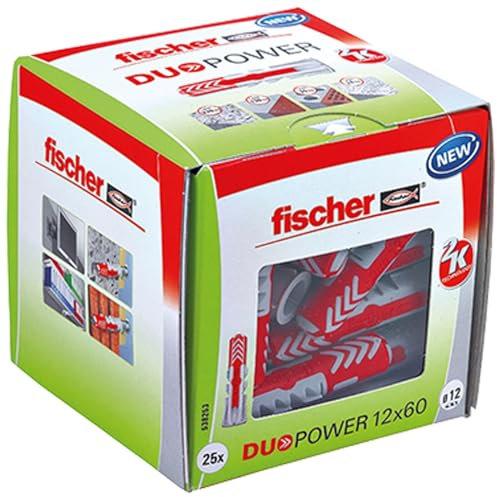 Fischer - Tacos duopower - 25 tacos de doble material, diámetro 12 x 60 sin tornillos, caja de ventana - Fischer