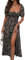 GORGLITTER Women's Floral Midi Dress Ruched Bust Split A Line Dress Boho Square Neck Short Sleeve Summer Swing Dresses Black Floral S