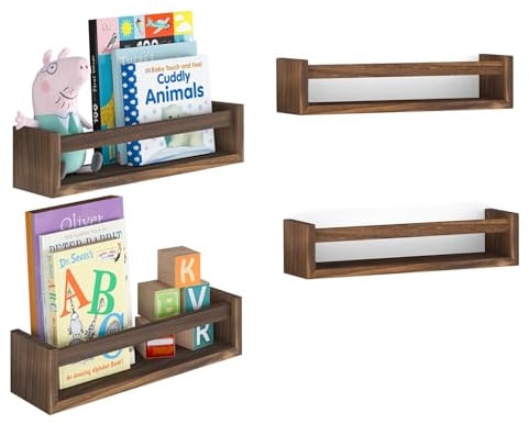 Cobenga 4-teiliges Bücherregal fürs Kinderzimmer, 16,5 Zoll schwebende Bücherregale für die Wand, vielseitiges wandmontiertes Bücherregal fürs Kinderzimmer, schwebende Regale aus Massivholz