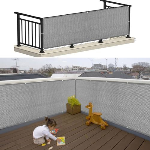 Balkon Sichtschutz 45 x 400 cm Blickdichte Wind Uv-Schutz Balkonsichtschutz Balkonverkleidung Reißfest, mit Ösen Kabelbinder Zaunblende für Garten Balkon Terrasse, Hellgrau