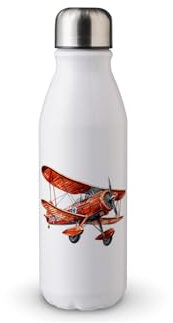 MAXIKIWI - Borraccia a parete singola con tappo a vite, in alluminio leggero non isolato, senza BPA, a prova di perdite, design aeroplano vintage acquerello - 500 ml