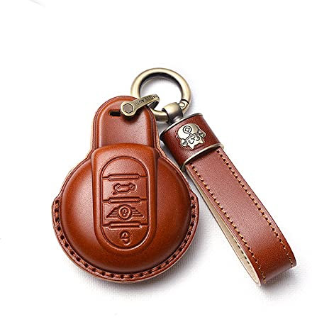 Ysbxitu 3-Tasten-Fernbedienung mit Schlüsselanhänger, passend für BMW Mini Cooper S Cooper D Cooper SD Cooper One Cabrio Clubman Works Countryman F54 F55 F56 F57 F60, Schlüsselhülle, Braun